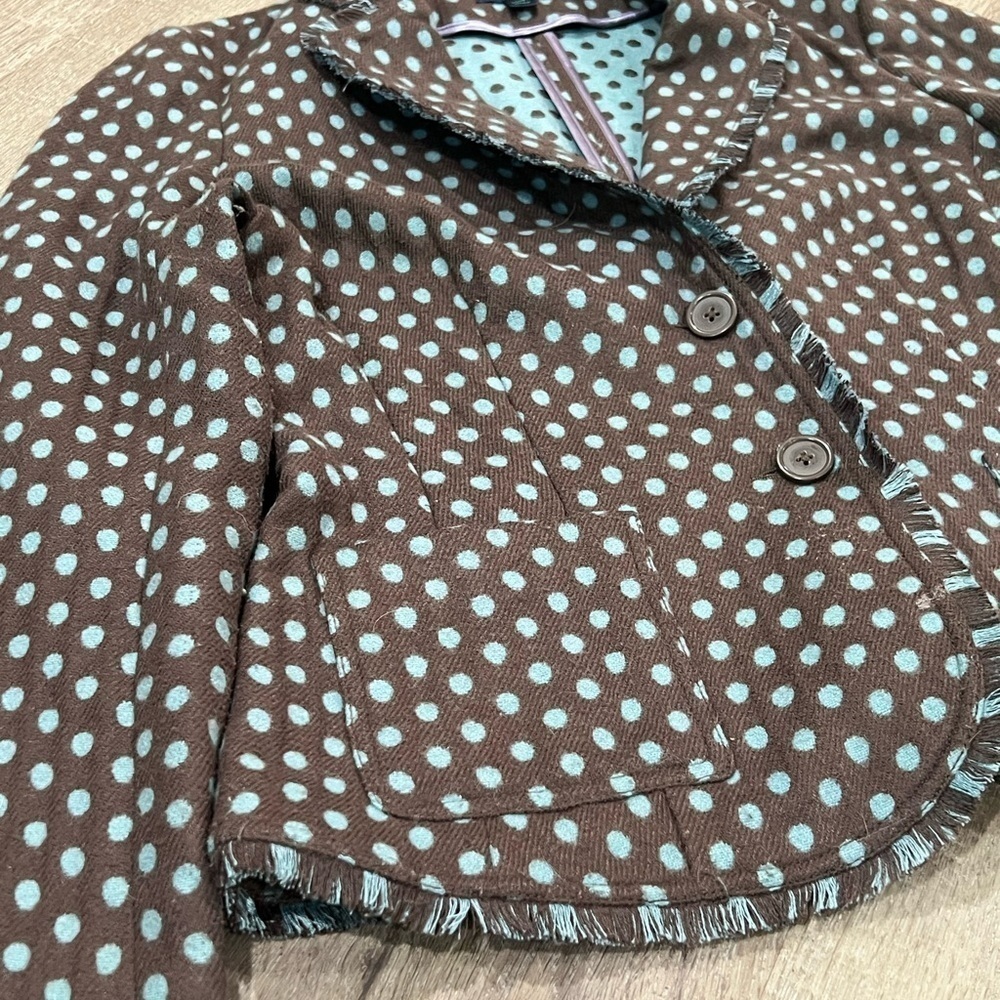 Boden Size 14 Wool Blend Polka Dot Fringe Seam Unlined Unstructured Soft Blazer - Picture 4 of 14
